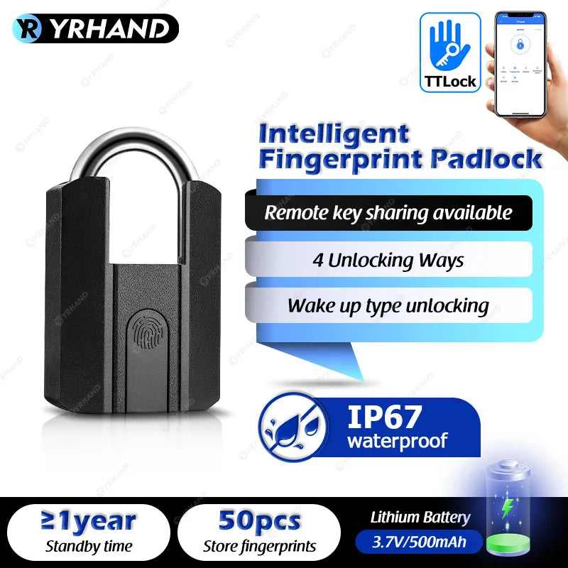 IP67 TTLock Bluetooth APP Smart Padlock Fingerprint Lock Keyless Mini Bag with Aleax Google Home Electronic Door Lock