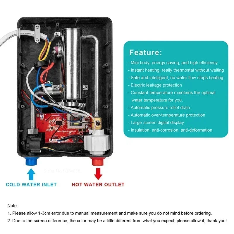 110V 220V Electric Hot Water Heater Tankless Instant Boiler Bathroom Tankless Shower Set Thermostat Safe Intelligent Automatica