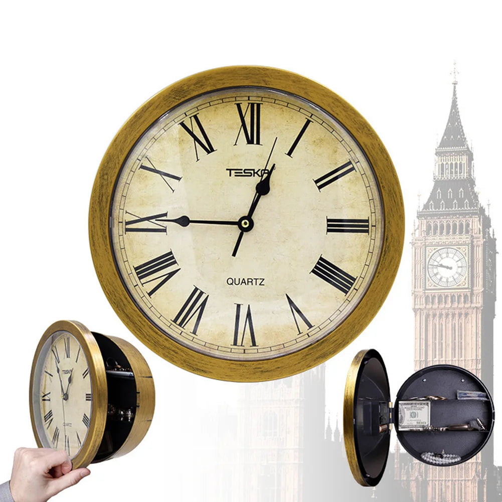 Jewelry Clock Safety Box Office Security Vintage Home Wall Hanging Storage Secret Pointer Watch Cash Retro