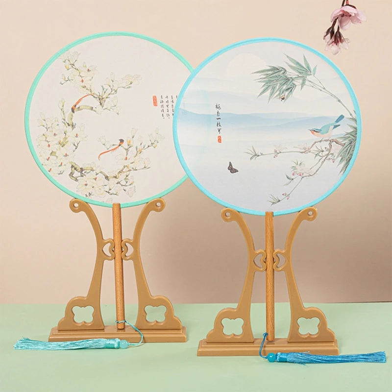 Chinese Style Round Hand Fan Holder Display Rack Vintage Folding Fan Stand Base