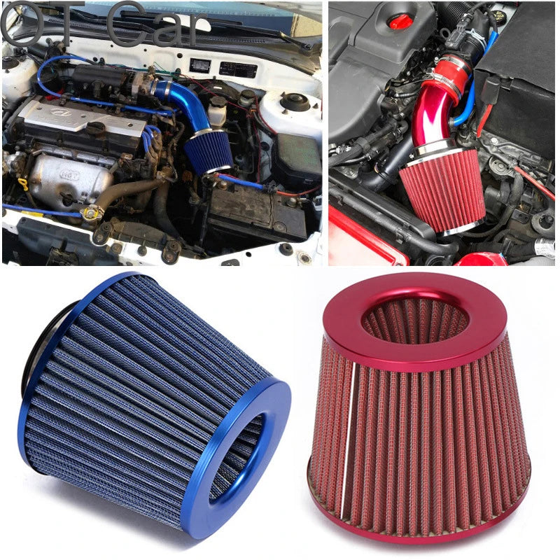Full Set 76MM 3 Inch Car Air Filter Flow Intake Filter Tube Sport Power Mesh Cone Cold Air Induction Kit For Universal Car Parts