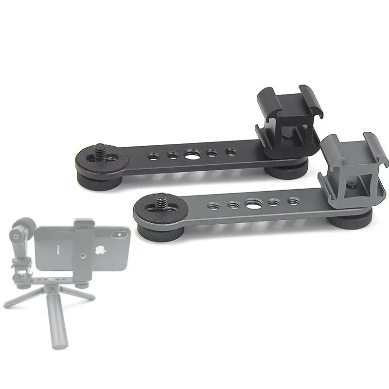 Triple Cold Shoe Mount Bracket Extension Bar with 1/4 Inch & 3/8 Inch Thread for Gimbal Stabilizer Tripod Camera Flash Light