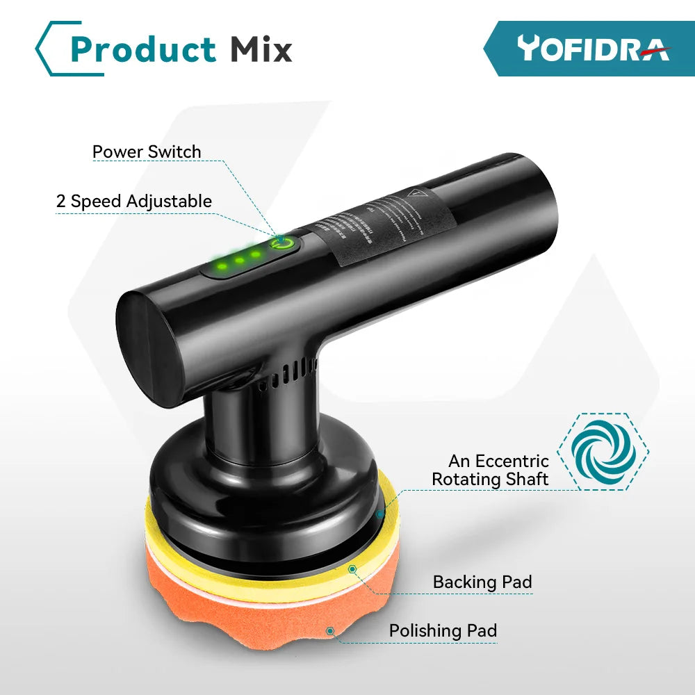 Yofidra Electric Polish Waxing Machine 12V Wireless Car Polisher 3800RPM 2Gears Adjustable Car Beauty Auto Washing Portable Tool