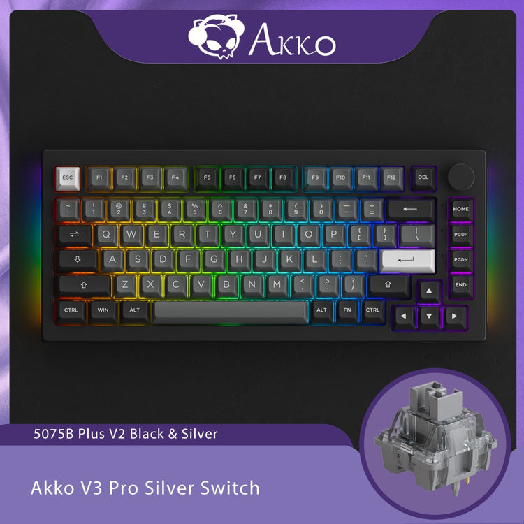 Akko 5075B Plus V2 75% Mechanical Gaming Keyboard 3/5 Pin Hot Swap Three-Modes RGB 2.4GHz Wireless/USB Type-C/Bluetooth 5.0