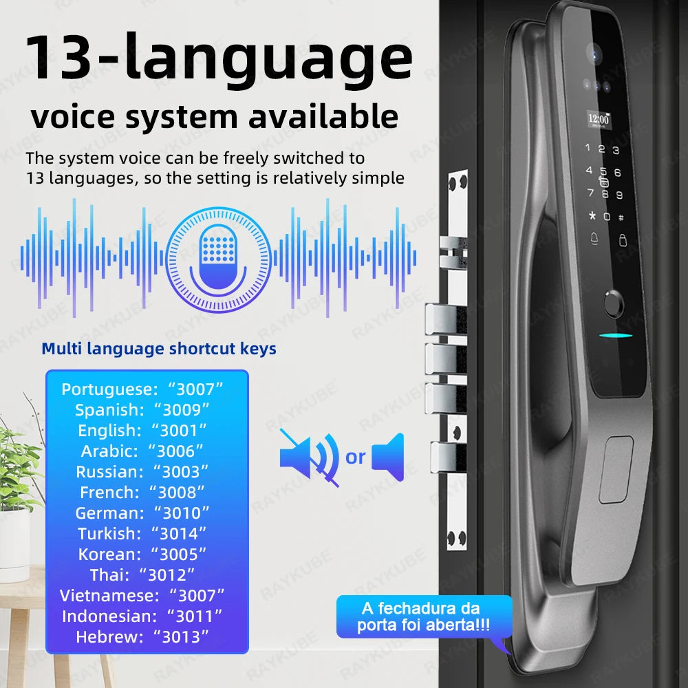 New RAYKUBE X50 Tuya WiFi 3D Face Recognition Digital Fingerprint Door Lock With WiFi Camera Remote APP Video Call 13-language