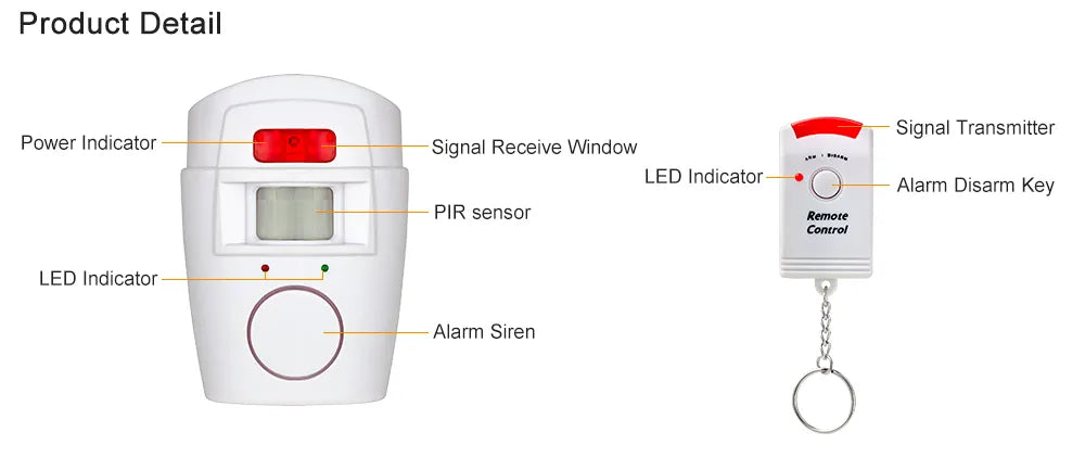 Home Security PIR Alert Infrared Sensor Alarm System Anti-theft Human Motion Detector 105DB Siren With 2pcs Remote Controller