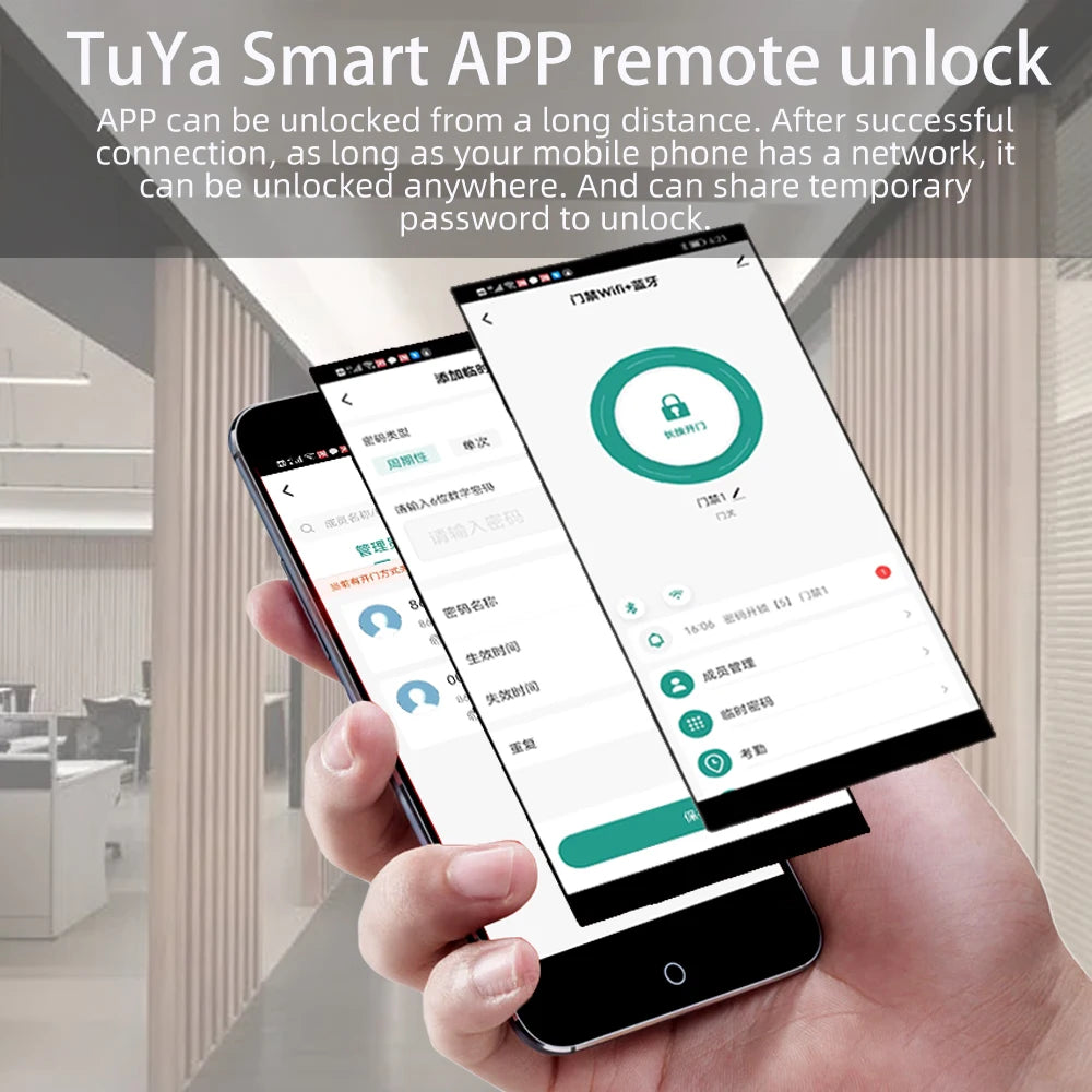 TuYa access control mobile phone APP remote door lock controller password fingerprint IC card NFC unlock IP67 waterproof