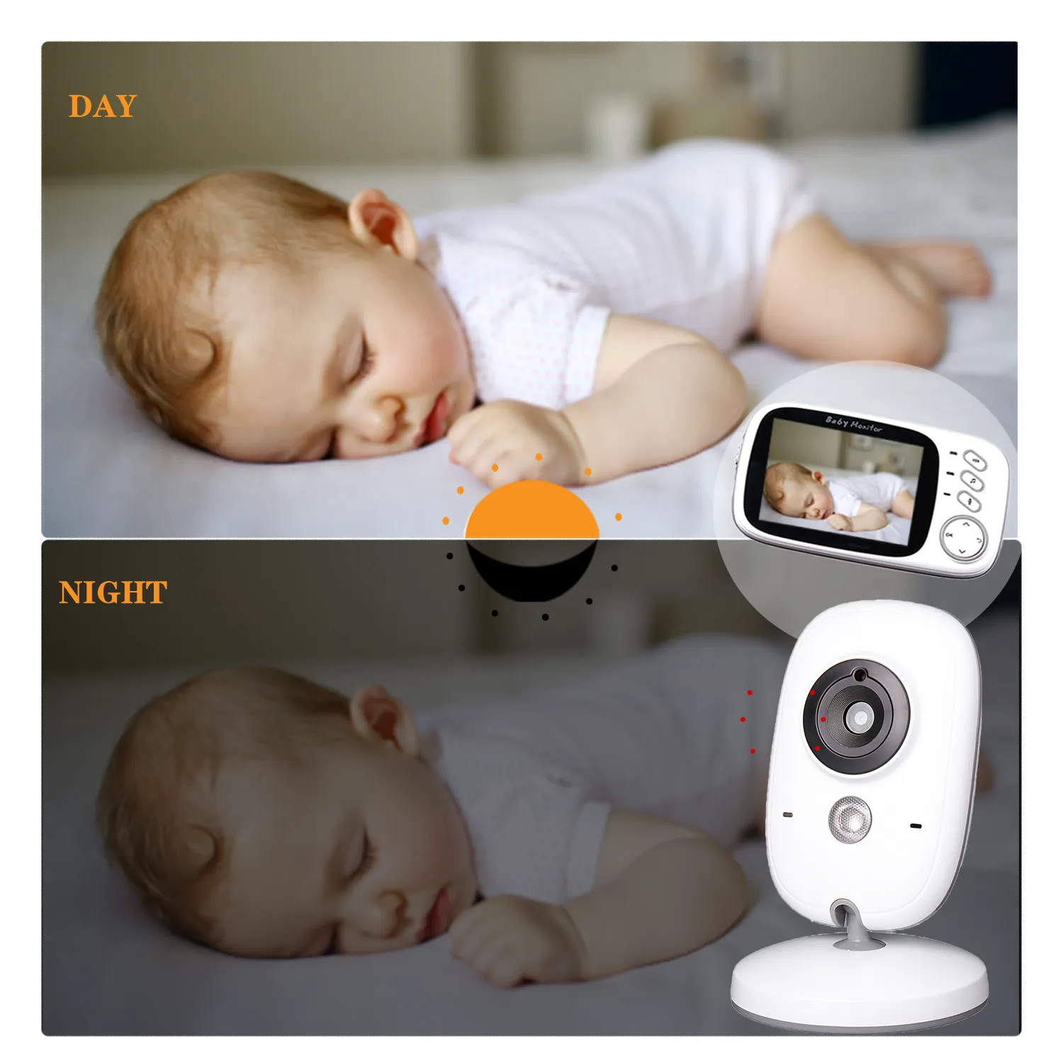 OULU 3.2 Inch Wireless Video Color Baby Monitor High Resolution Baby Nanny Security Camera Night Vision Temperature Monitoring