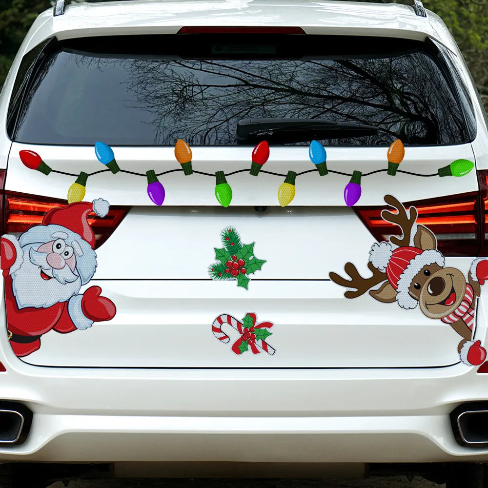 Christmas Car Sticker Magnetic Decal Refrigerator Magnets Light Bulb Santa Claus Elk Snowman Reflective Sticker Car Decoration