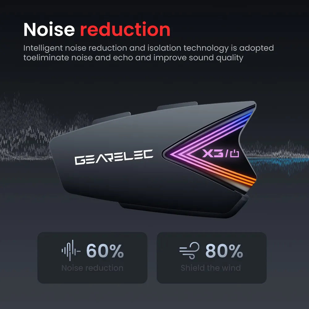 GEARELEC X3 Motorcycle Helmet Headset Wireless Bluetooth Earphones IP65 Waterproof Noise Reduction Supports Hands Free Call