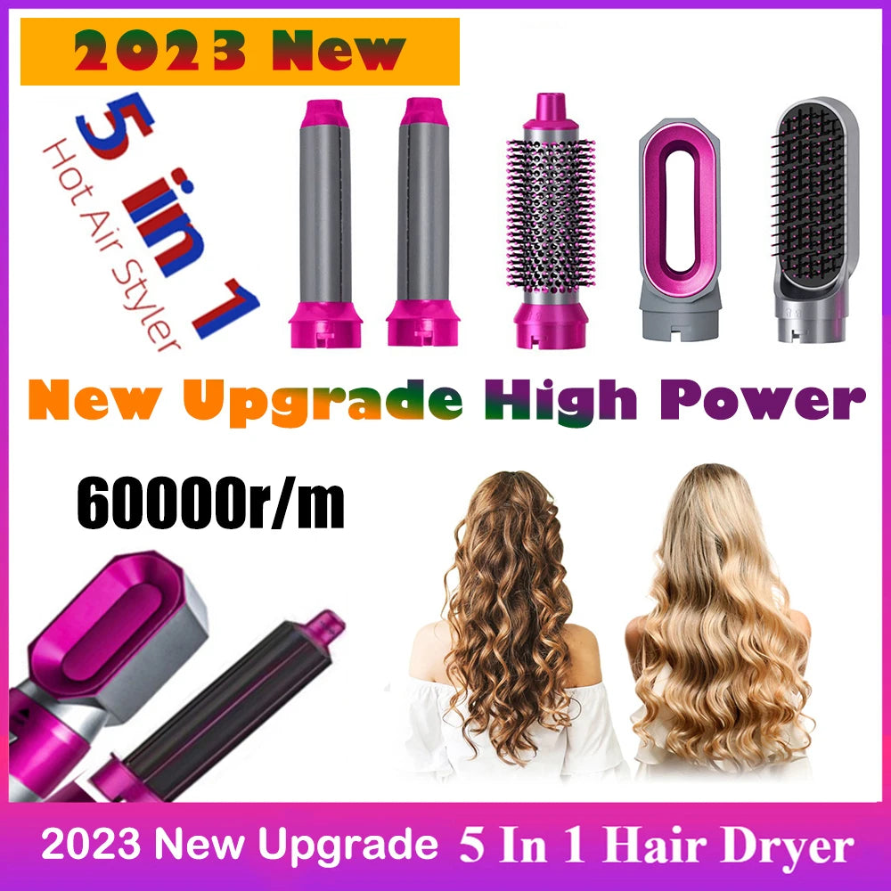 2023 New Upgrade 5 in 1 Hair Dryer 60000rpm High Speed Hot Air Brush Hair Styler Tools for Dyson Airwrap with Curling Barrel