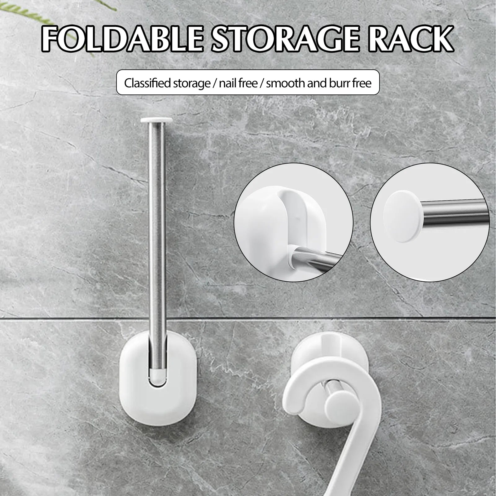 Rotating Hook Rod Stainless Steel Clothes Hanger Wall Hanging Free- Punch Folding Storage Rack Bathroom Balcony Drying Organizer