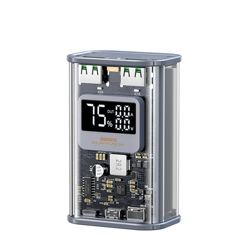 Remax 10000mAh Transparent PowerBank QC 22.5W PD20W Mini Portable Battery Quick Charger Power Bank iPhone Samsung Huawei