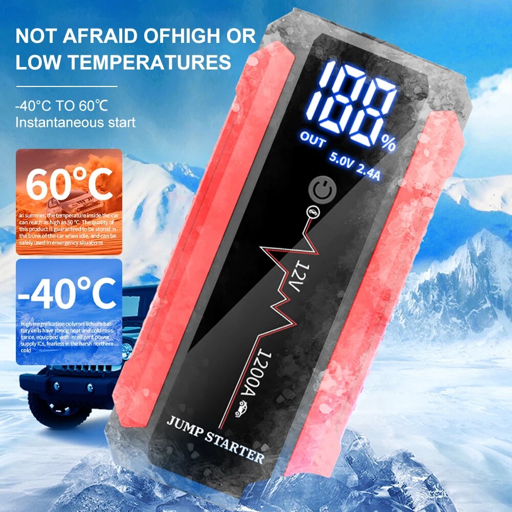 30000mAh Car Battery Jump Starter 1200A Power Bank Portable USB Fast Charger with LED Lamp 12V Emergency Booster