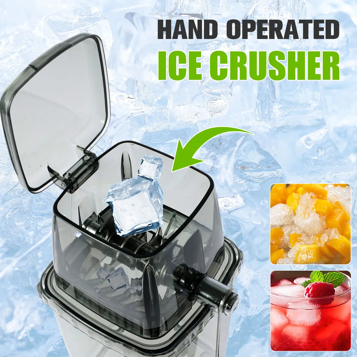 Manual Ice Crusher Portable Hand Crank Ice Shaver Mini Rotary Ice Breaker Machine Transparent Fined and Coarse Ice Grinder