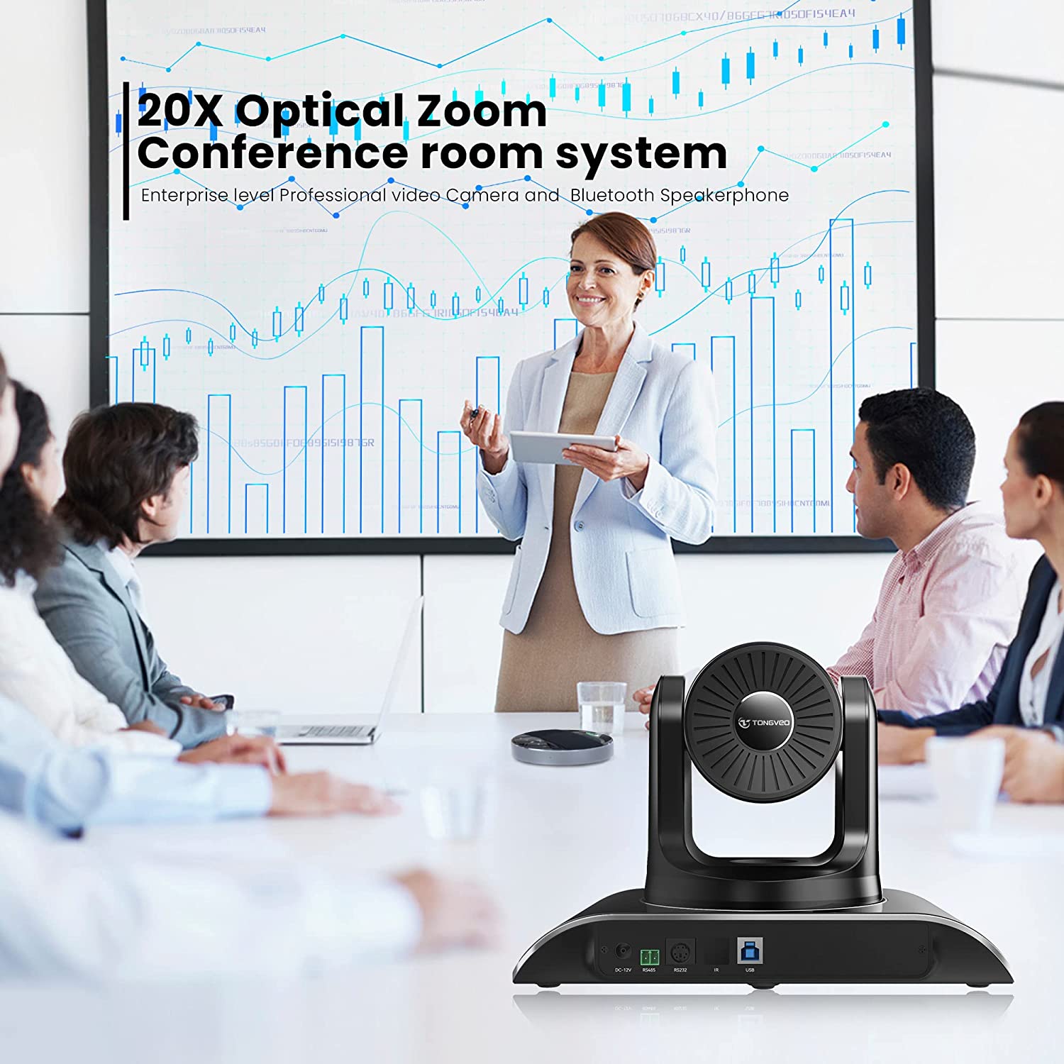 TONGVEO 20x Zoom Conference Room Camera System All-in-one Video and Audio Conferencing System PTZ Camera and Bluetooth Speaker