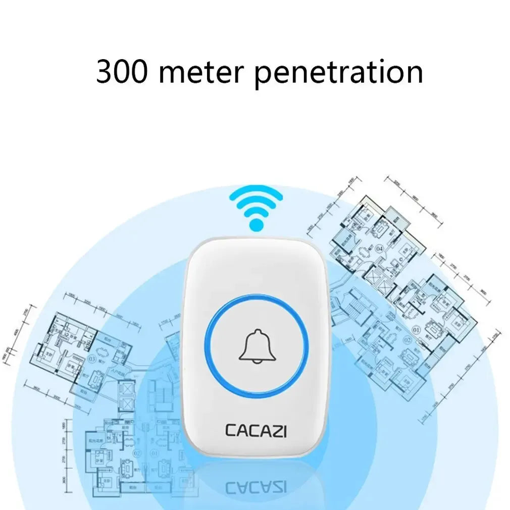 CACAZI New Wireless Doorbell Waterproof 300M Remote EU AU UK US Plug smart Door Bell Chime battery 1 2 button 1 2 3 receiver AC