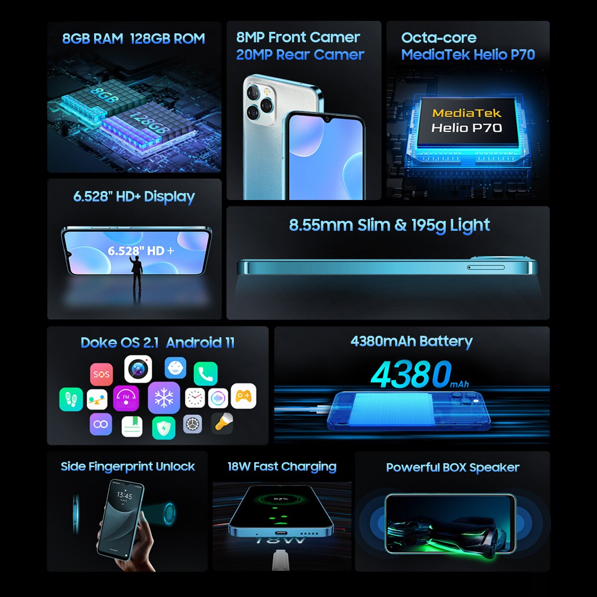 Blackview A95 8GB RAM 128GB ROM Smartphone MTK Helio P70 Octa Core 6.5" Display 4380mAh Battery Global Version