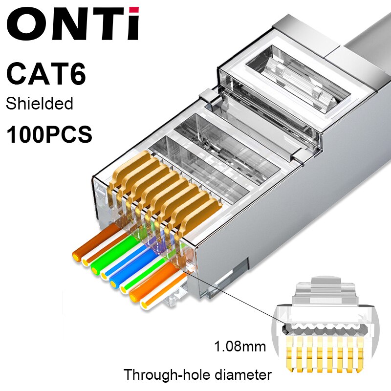 ONTi RJ45 Pass Through Crimper Tool and Rj45 Connector, Ethernet Crimper Crimping Tool Wire Stripper Cutter for Cat6a Cat5