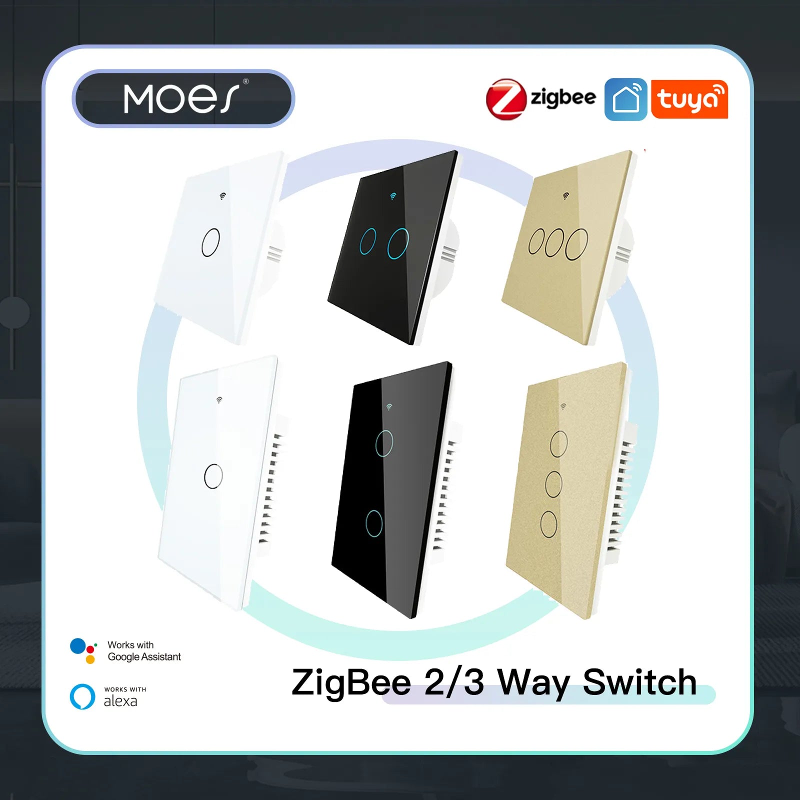 ZigBee Wall Touch Smart Light Switch With Neutral/No Neutral ,No Capacitor Smart Life/Tuya Works with Alexa,Google Hub Required