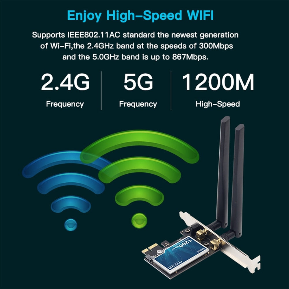 1200Mbps Dual Band Wireless WiFi Card Adapter Desktop 802.11AC For Bluetooth 4.0 PCIE WiFi Adapter 2.4Ghz/5Ghz For Win 7 8 10