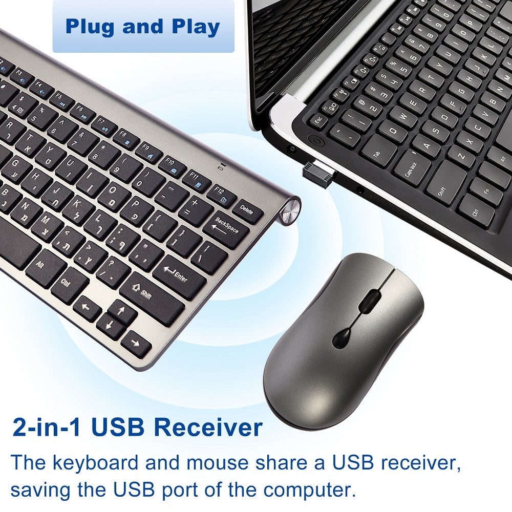 2.4G Wireless Keyboard and Mouse Mini Protable Silent Mice Russian Korean French Hebrew Keyboard Kit for Laptop Mac PC TV Box