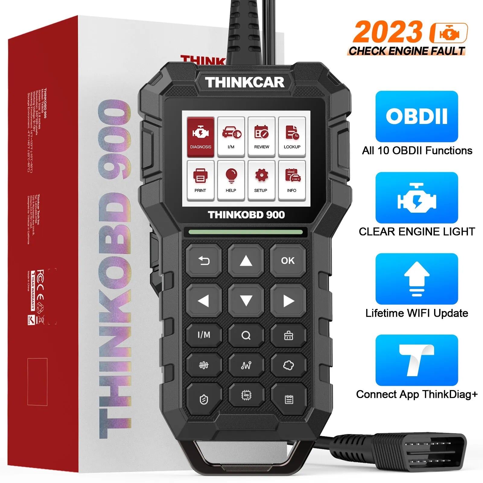 THINKCAR THINKOBD 900 OBD2 Scanner Engine Fault Light Check Code Reader Full OBDII Function Lifetime Free Car Diagnostic Tools