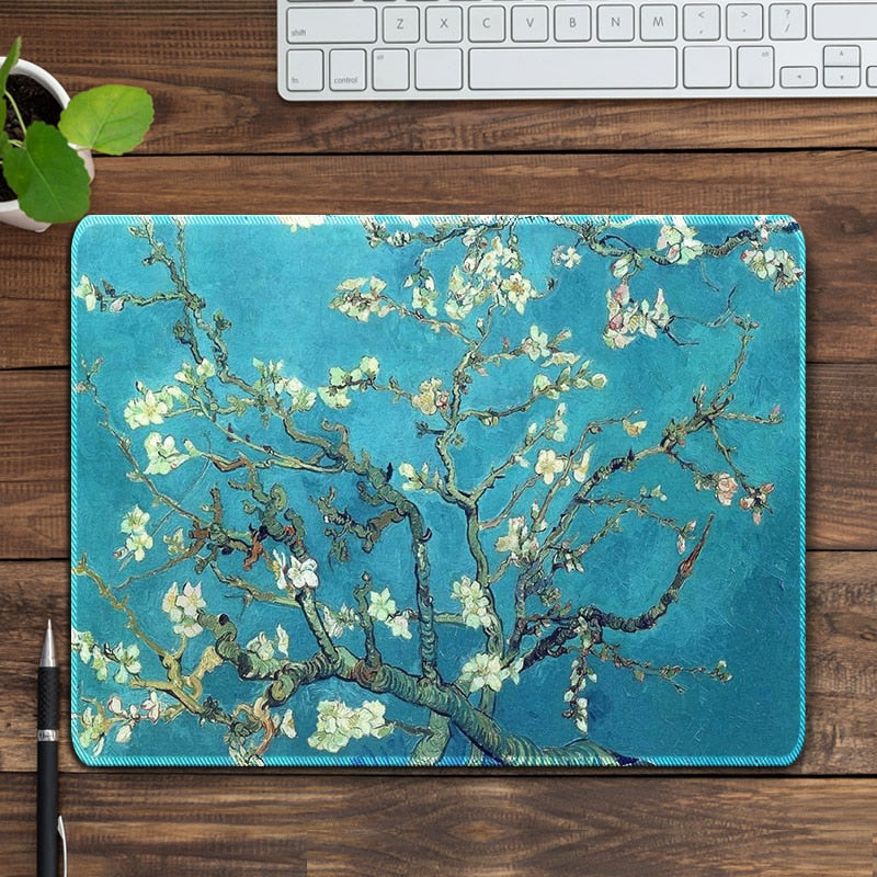 Van Gogh Almond Blossom Mouse Pad Non-Slip Office Tables Desk Mat Oil Painting Style Mouse Carpet Rubber Base Desktop Pad