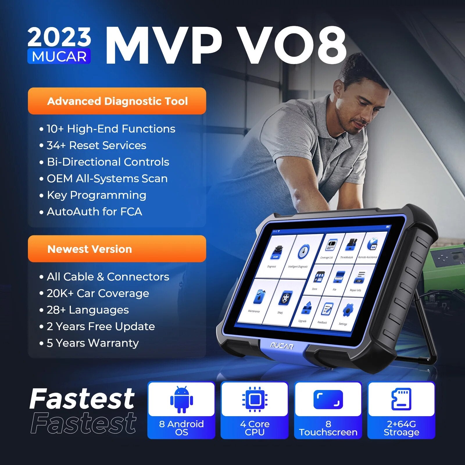 MUCAR VO8 VO7 VO7 S Best Professional Car Diagnostic Tool Obd2 Scanner Automotive Diagnosis ECU Coding Active Test 34 Reset Free