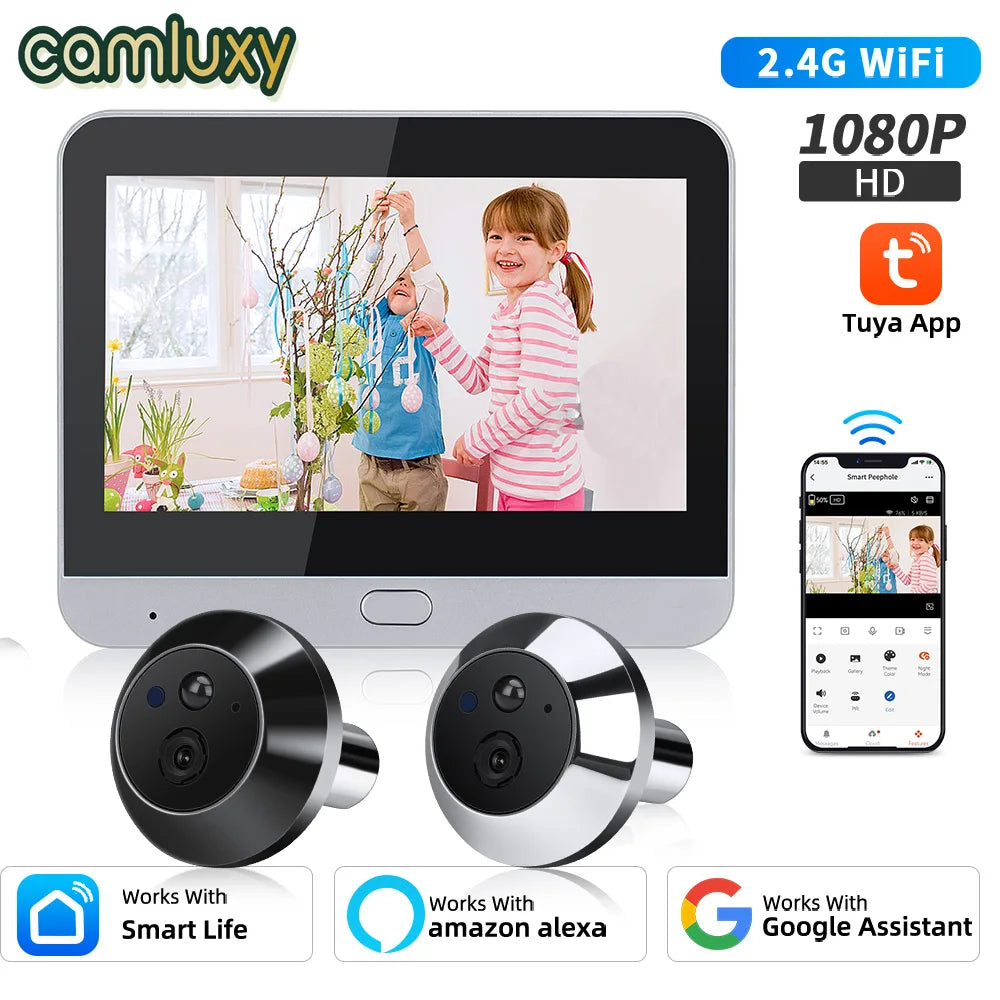 Camluxy Tuya 2.4G Wifi Peephole Camera 4.3Inch Screen 1080P One Way Audio Night Vision Door Viewer Wireless Doorbell at Home