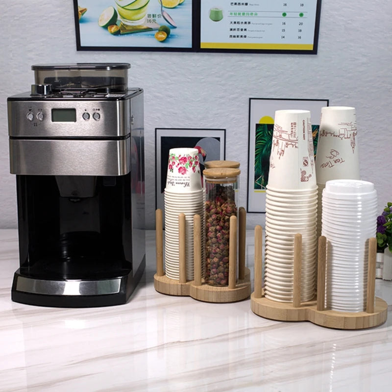Disposable Cup Storage Holder Rack Shelf Water Tea Cups Wood Dispenser with Longer Stick Mug Display Stand Organizer Supplies