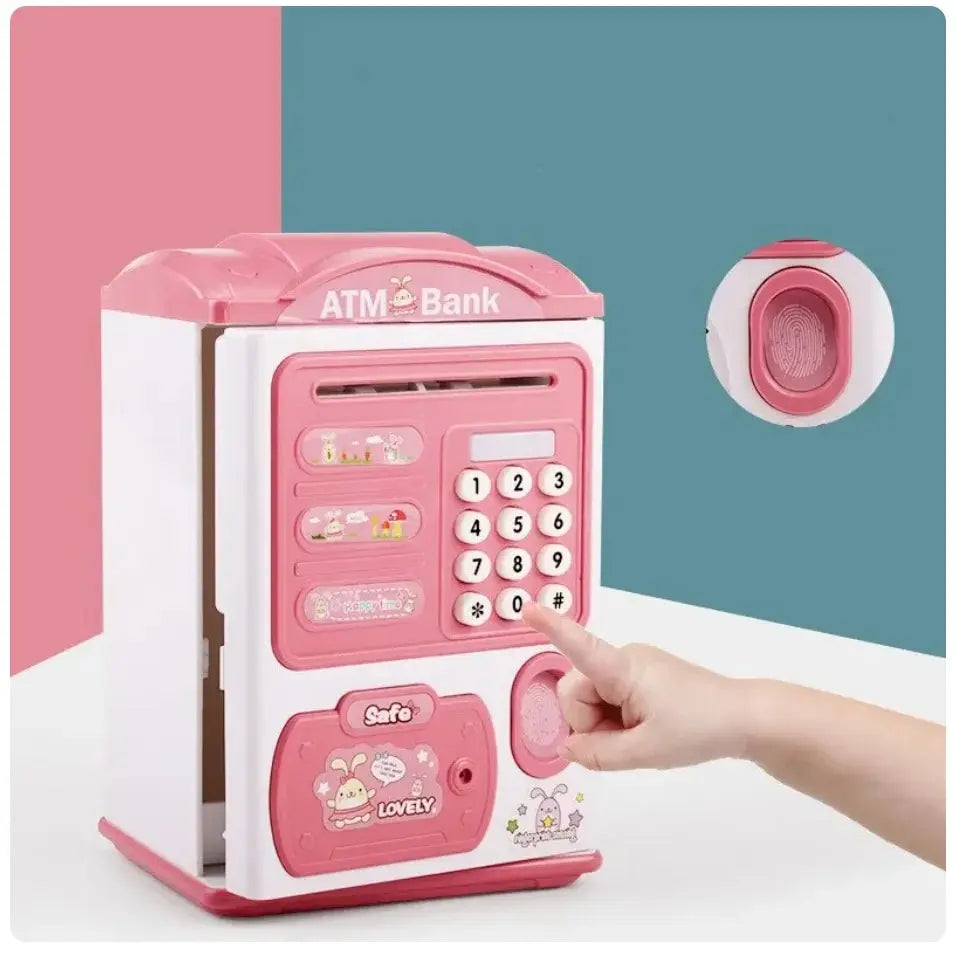 Lovely Cartoon Fingerprint Automatic Bank Automatic Cash Roll Atm Electric Girl Boy Children's Christmas Gifts Safe Deposit Box