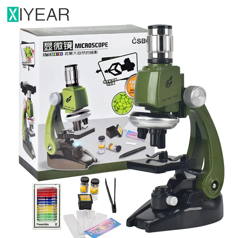Microscope Kit Lab LED 100X-400X-1200X  Biological Microscope  Home School Science Educational Toy Gift For Kids Child