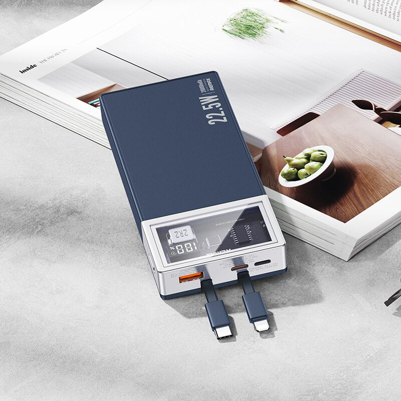 Remax 22.5W Power Bank 20000mAh Fast Charging External Battery Portable PD20W PowerBank Charger TypeC For iPhone Built in 2Cable