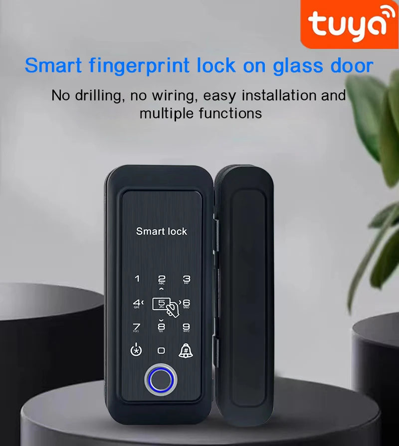 Tuya APP Control Sliding Glass Lock Fingerprint Smart Lock Bluetooth 13.56Mhz RFID Electronic Single Double Glass Door Boltlock