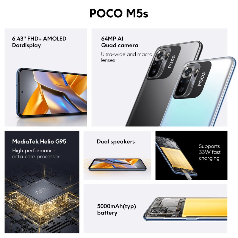 POCO M5s Global Version 64GB/128GB M5 S 64MP Quad Camera 6.43" AMOLED Display Helio G95 NFC 33W Fast Charge 5000mAh