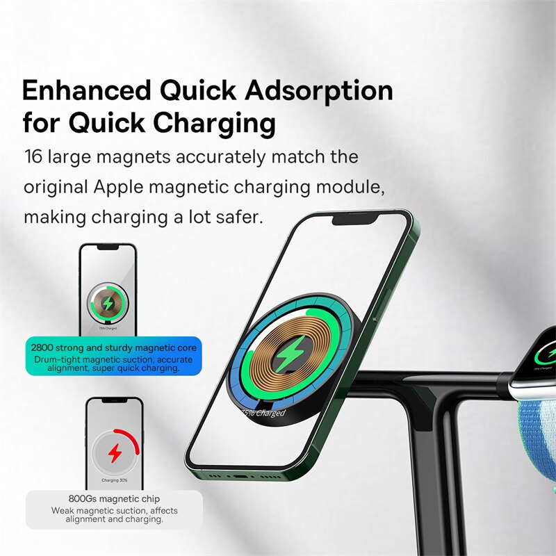 Baseus  3 in 1 20W Magnetic Wireless Charger Stand For iPhone 14 13 Pro Airpods Apple Watch Phone Fast Charging Station Holder