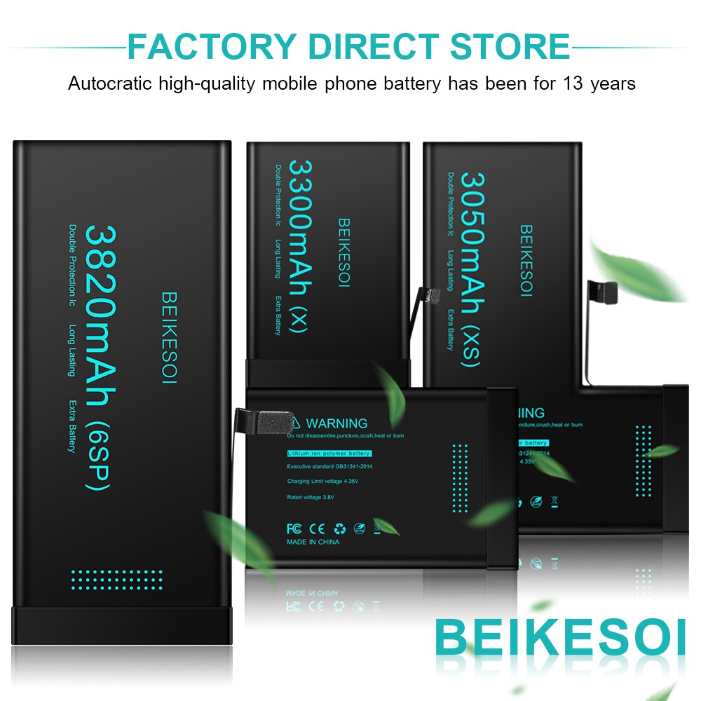 BEIKESOI phone Battery For iPhone  6S 6 7 8 Plus 11 12 13 14 Pro Replacement Bateria For Apple iPhone  X XS MAX