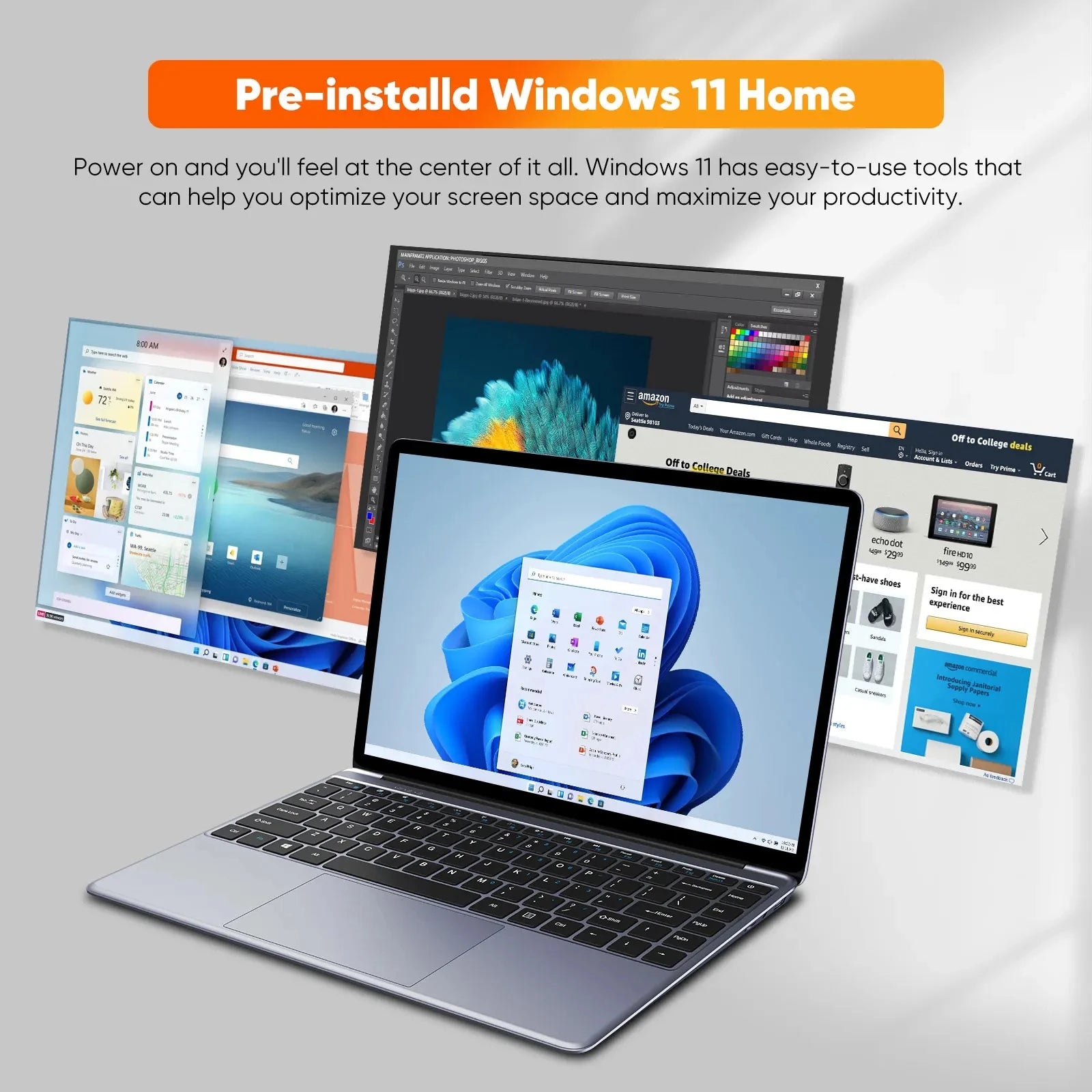 CHUWI HeroBook Pro 14.1'' Laptop, 256GB SSD 8GB RAM, Windows 11 Laptop, 1TB SSD Expand, Intel Celeron N4020, 2K FHD IPS Display
