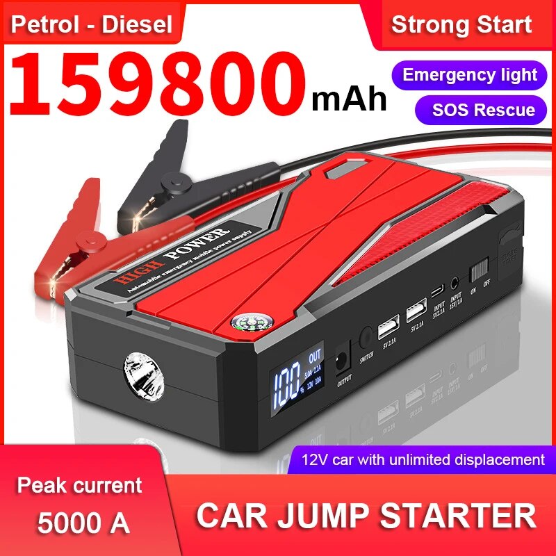 159800mAh Car Battery Emergency Starter Booster Strong Starting For The Car Portable Power Supply External Auto Electric Devices