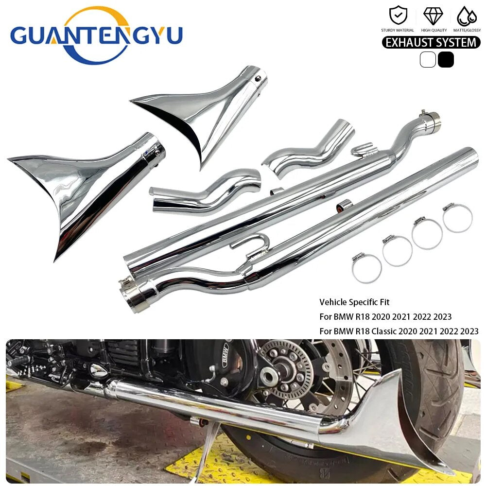 Motorcycle Exhaust System End For BMW R 18 Classic R18 2020-2023 Fishtail Exhaust Muffler Pipe Stainless Steel Muffle Tail Tube