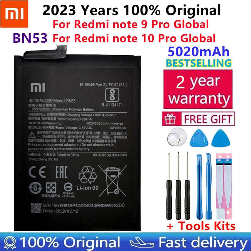 100% Original 5020mAh BN53 BN54 BN55 Replacement Battery For Xiaomi Redmi Note 9 Pro 9S Bateria Mobile Phone Batteries Tools