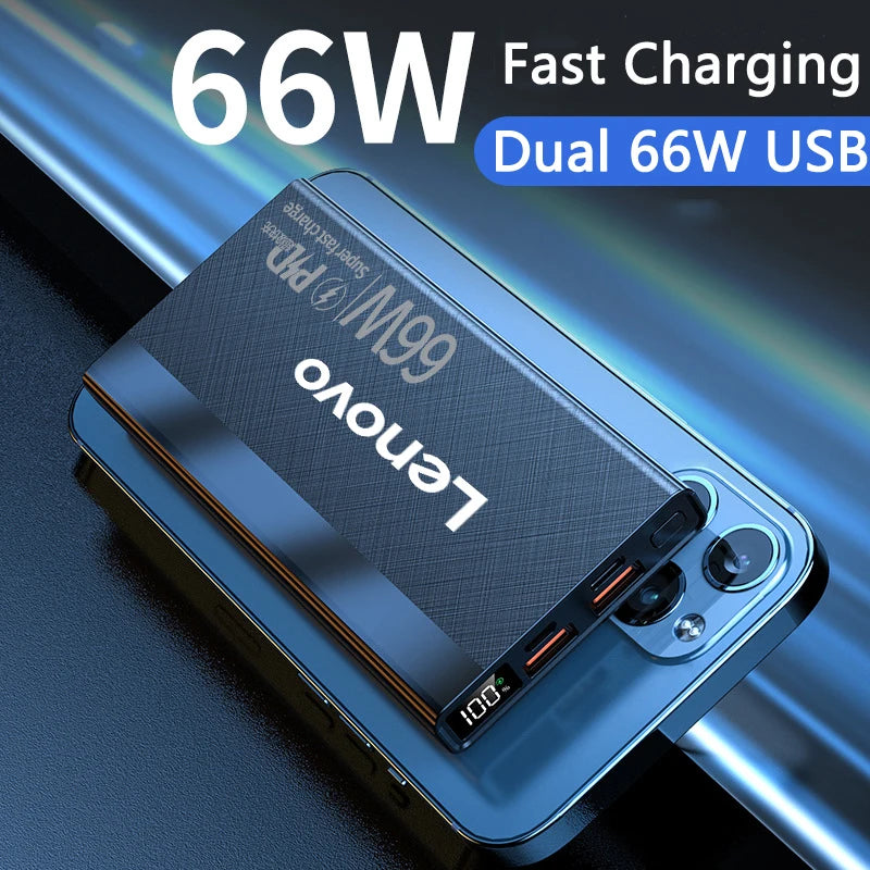 Lenovo 30000mAh Power Bank Built in Cable Mini PowerBank External Battery Portable Charger For iPhone Samsung Xiaomi Power Banks