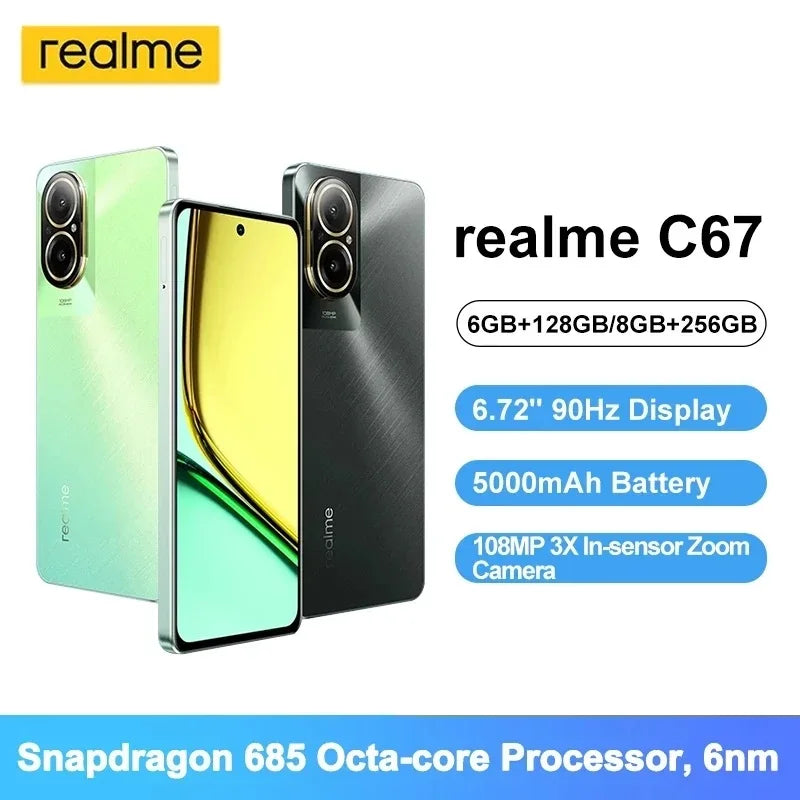 Global Version realme C67 6GB+128GB 8GB+256GB Snapdragon 685 6.72'' Screen Smartphone 108MP AI Camera 5000mAh 33W SUPERVOOC