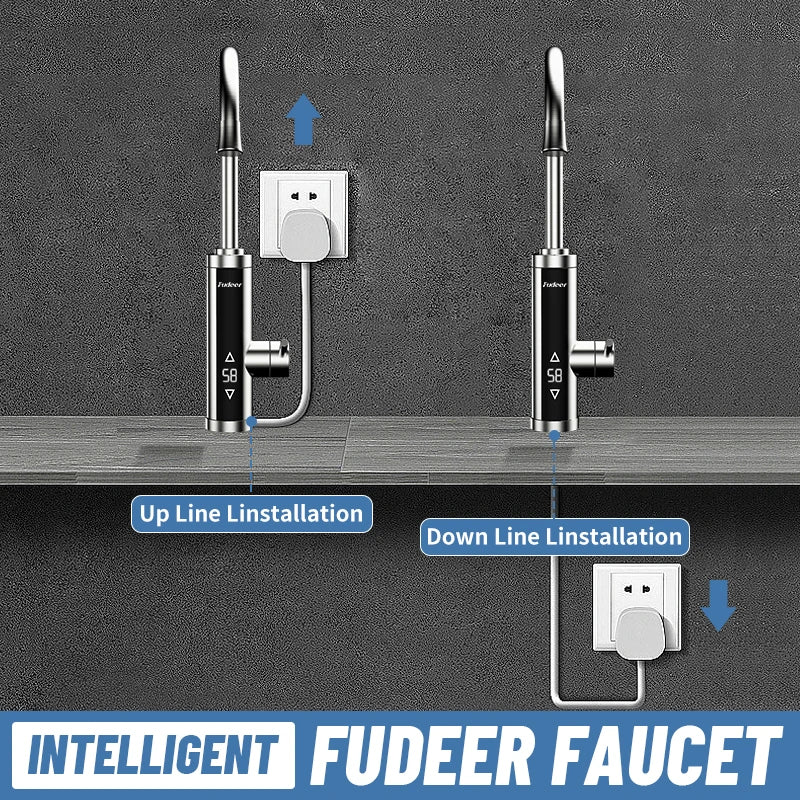 Fudeer Electric Water Heater 220V Kitchen Faucet Tankless Instant Heating Water Tap Flowing Heated Mixer Digital Display Geyser