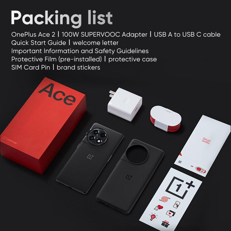 Global ROM Oneplus ACE 2 5G Smartphone Snapdragon 8+ Gen 1 Mobile Phone 6.74'' 120Hz AMOLED Screen 50MP Triple Camera 5000mAh