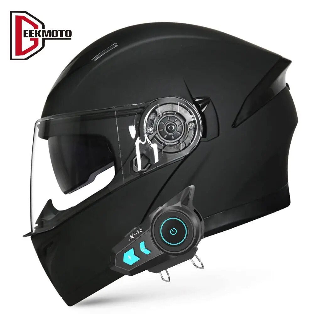 Bluetooth Motorcycle Helmet Headset Full Face Helmet Capacete De Moto Helmet Intercom Flip Up Double Lens DOT Certification