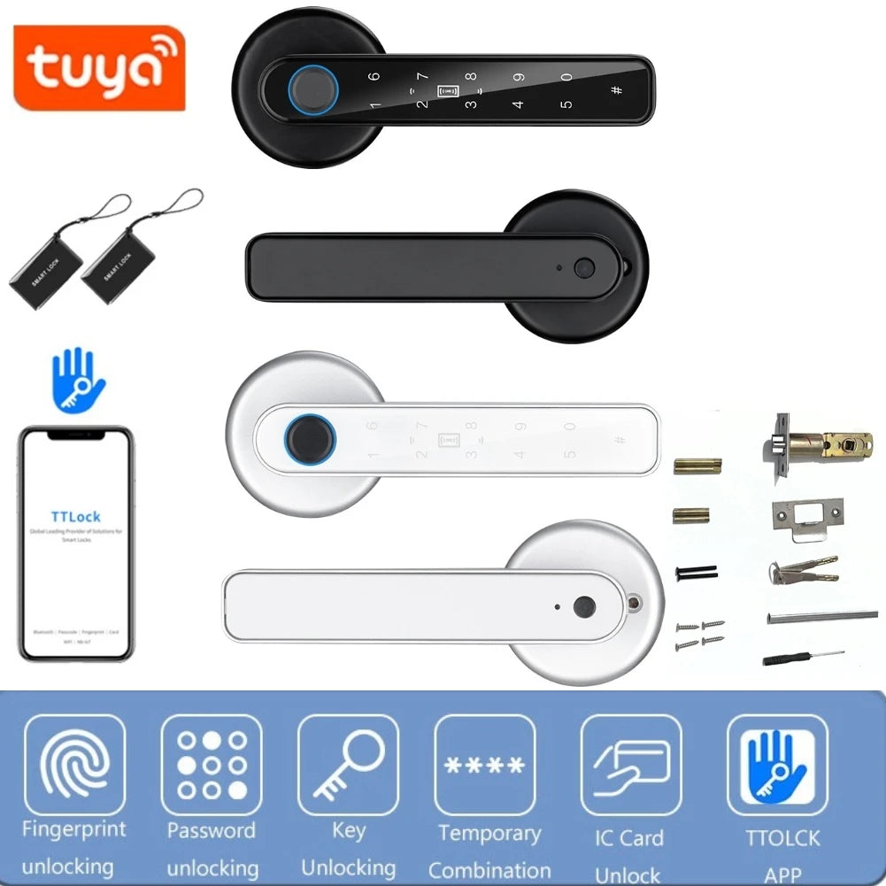Tuya/TTLOCK APP Control Biometric Fingerprint Smart Door Lock Passcode IC Card Keyless Electronic Lock With Larger Handle Panels