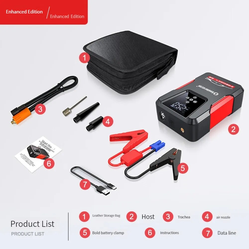 Soulor Car Jump Starter  Power Bank(Q1A) Air Compressor Portable Tire Inflator Pump Power Bank Battery Booster Charger