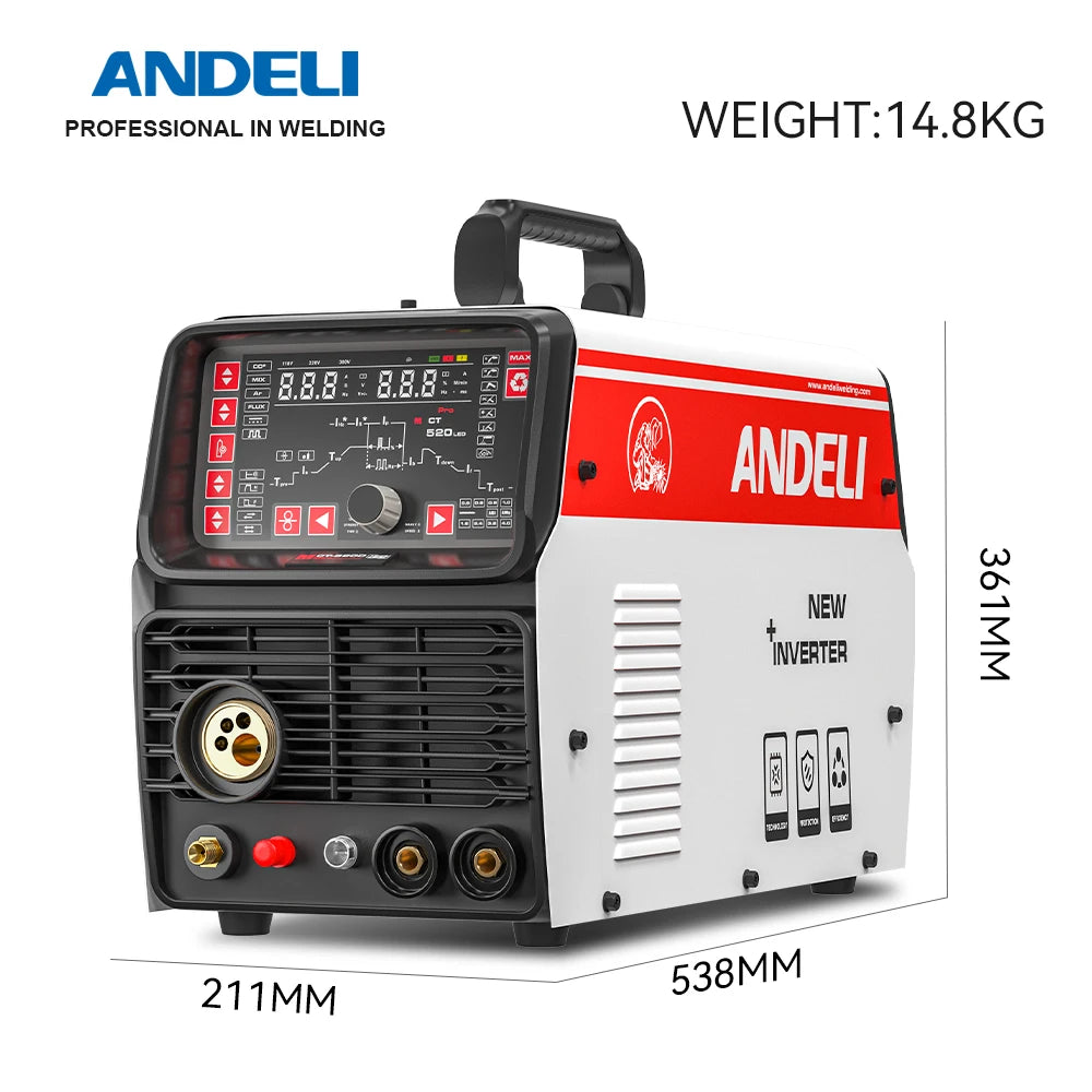 ANDELI Mulitfunctional MIG Welding Machine MIG/Pulse/TIG/MMA/CUT/COLD Welding Semi-automatic Welder Inverter DC 110/220V